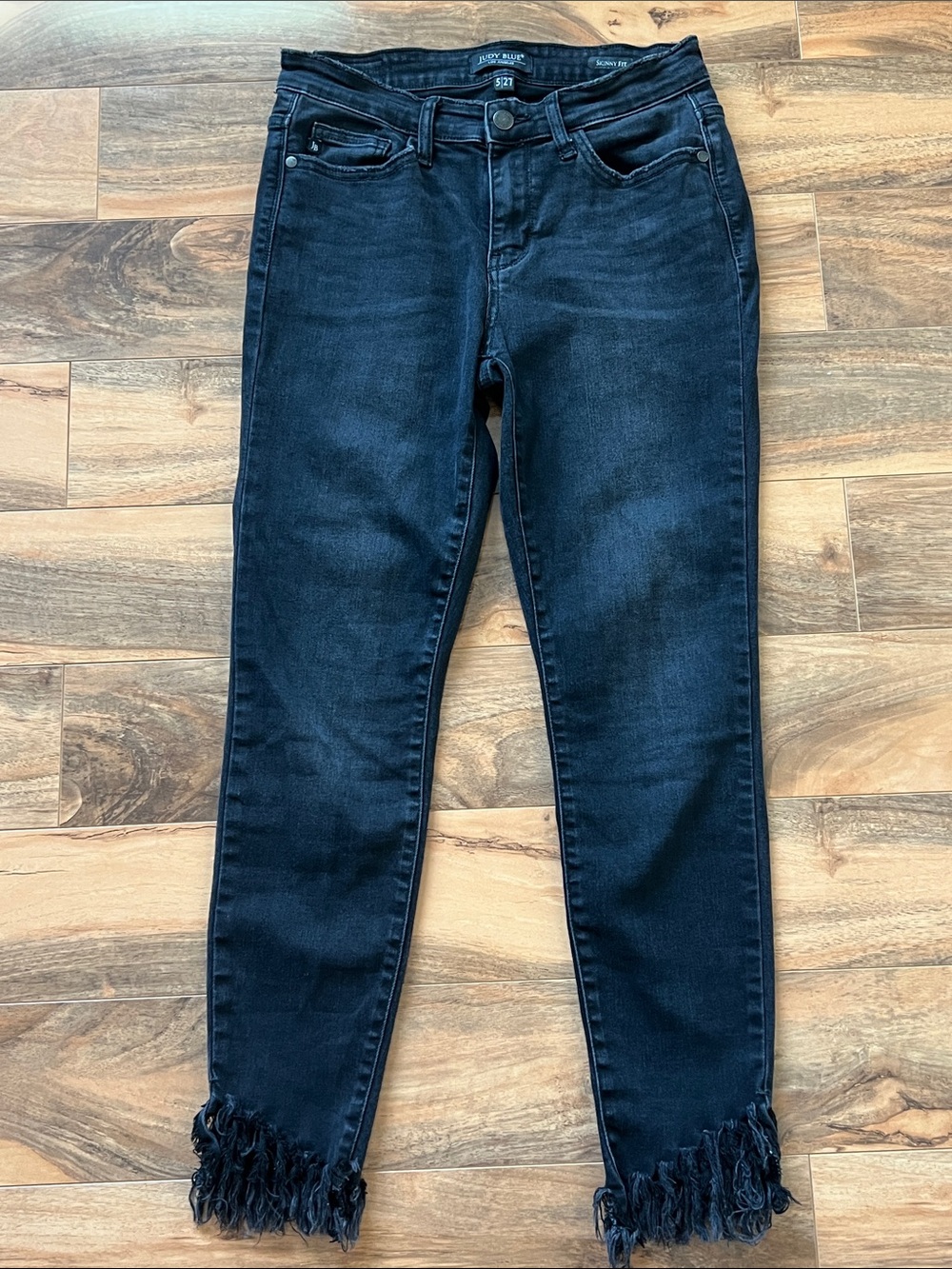 Judy Blue Black Skinny Jeans Womens Size 5 Fringe Hem Stretch Denim Boutique